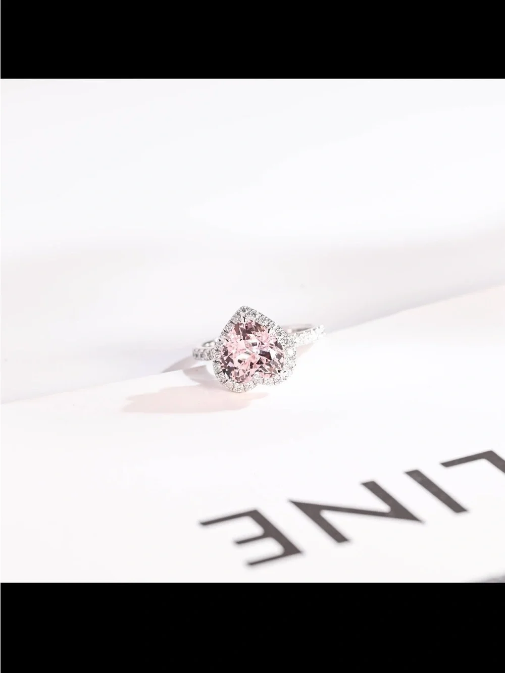 Pink Heart-Cut Halo Ring 14k white gold &  Moissanite.